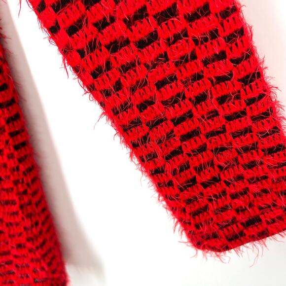 Ali Miles Sz Small Fuzzy Knit Red Sweater Blouse Shirt Top Wearable Art Holidays - Picture 7 of 9